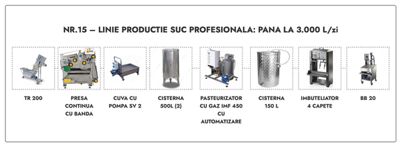 Linie productie suc profesionala Nr.15 - pana la 3.000 L/zi