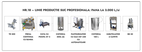 Linie productie suc profesionala Nr.18 - pana la 3.000 L/zi